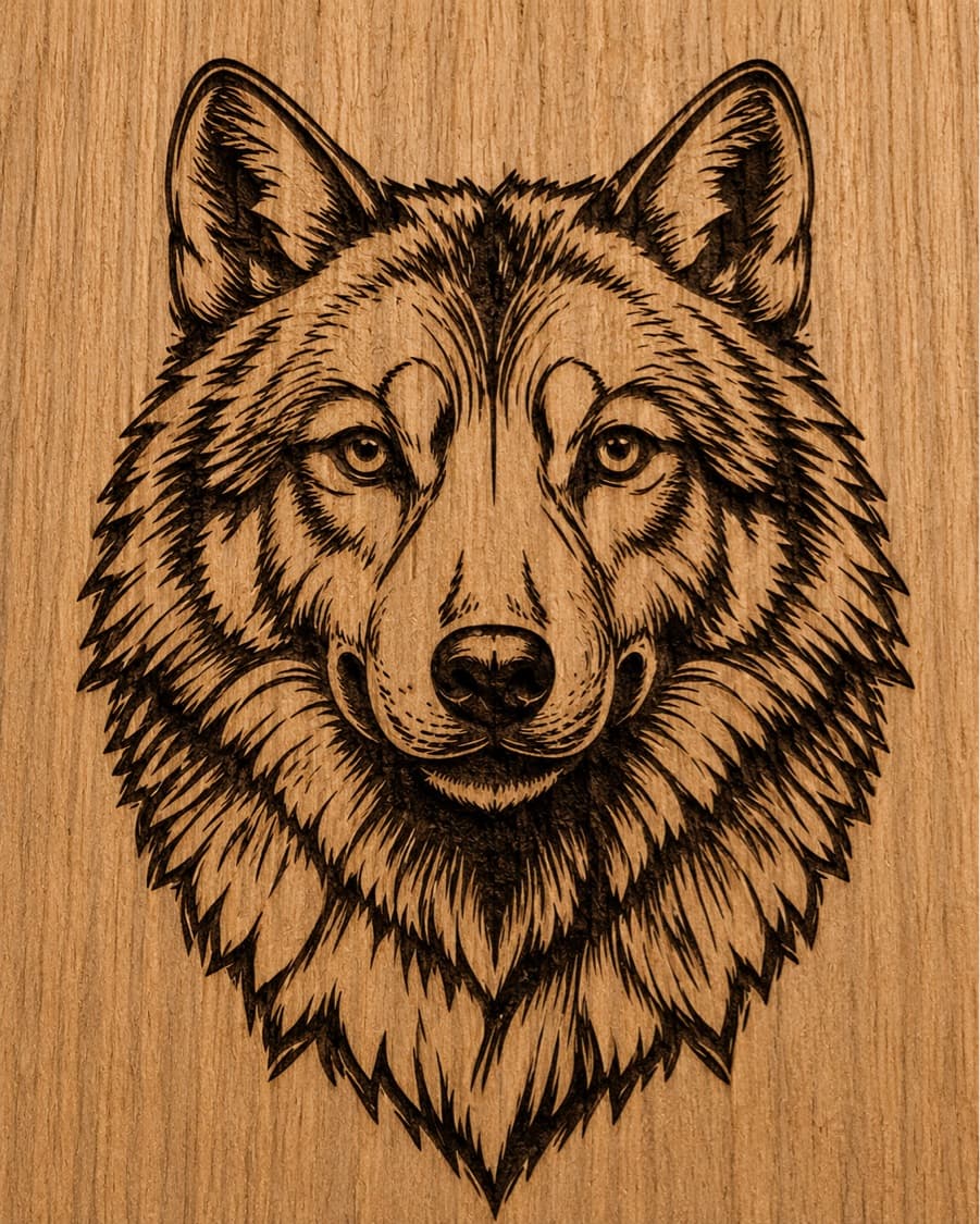 Wolf engraved on wood preview